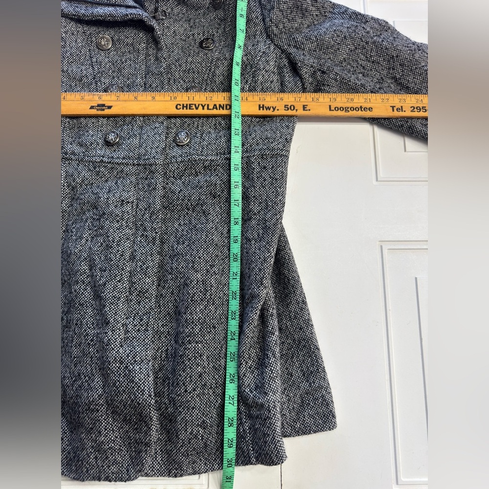 Guess Women’s Size Small Wool Blend Zip Up Long Peacoat Jacket Tweed - Picture 8 of 10